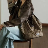 Vintage Large Leopard Tote Bag Women's Fashion Y2k Shoulder Bag 2024 Korean Fashion Aesthetic New Handbags Female Youth