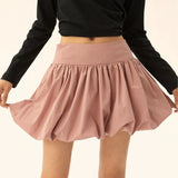 Dermearne Balloon Skirts for Women Summer Vintage Aesthetic Loose High Waist A-line Mini Bubble Skirt Office Lady Elegant Female Clothing