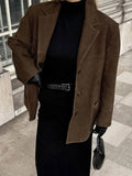 Vintage Women' Jacket 2024 Autumn Long Sleeve Turn-down Collar Loose Femael Coats Fashion Single Breasted Casual Suede Lady Coat