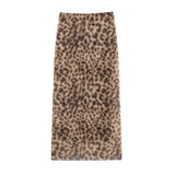 Women Leopard Tulle Midi Skirt 2024 Summer Fashion High Waist Elasticated Waistband Long Skirts Streetwear