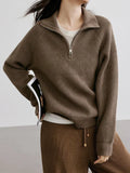 Casual Knitted Oversized Sweater Women  Autumn 2024 New Loose Lapel Women's Pullovers Zippers Korean Fashion Jumper Knitwear