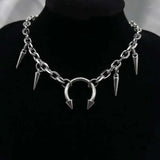 DERMEARNE Hip Hop Punk Sliver Color Geometry Rivet Tassel Horseshoe-shaped Pendant Necklace for Women Stainless Steel Collar Chain Jewelry