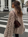 Dermearne Loose Knitted Women's Sweater High Neck Wide Long Sleeve Female Knitwear Tops 2024 Autumn Winter Fashion Oversized Lady Pullover