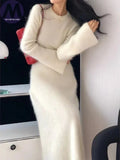 Two Piece Set for Women Imitation Mink Velvet O Neck Sweater Top Suits Slim Fit Dress Sets New Autumn Winter 2024
