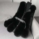 Winter Thick Fluffy Faux Fur Women Vest Coat Button Belt Patchwork Windproof Faux Leather Vest Sleeveless Waistcoat