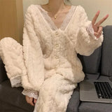 Wintertime New Style Coral Fleece Intensification Pajamas Female Can Be Worn Outside Flannel Homewear Winter Suit pajamas