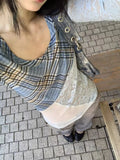 Y2k See Through Mesh T Shirts Women Lace Patchwork Plaid Crop Tops Female Harajuku Fashion Aesthetic Long Sleeve Tees