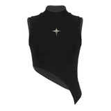 DERMEARNE Y2K Crop Knit Top e-girl Women Sleeveless Asymmetrical Hem High Neck Stretchy Fitted Sweater Vest Summer 90s Outfit