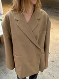 Dermearne Fashion Lapel Suit Blazer Women Casual Long Sleeve Side Slit Hidden Buckle Gray Jacket Top Gray Lady Loose High Street Outerwear