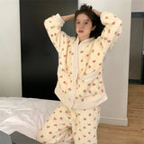 Women's Pajamas Warm Sweet Winter Flannel Home Clothes Female Cute Soft Sleepwear Set Thicken Lounge Nightwear Pijama Mujer