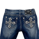 Gothic Hip-Hop Retro Cross Pattern Embroidery Washed Blue Jeans Women's Y2K New Harajuku Punk High Waist Slim Pants Street Wear
