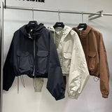 Korean Fashion Harajuku Cropped Jacket Women Windbreaker Hooded Zip-up Coat Autumn Clothes Y2k Vintage Streetwear Outwear