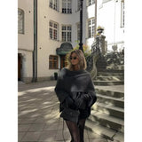 Dermearne Women Fashion Scarf Decorated Woolen Jacket Casual Solid Long Sleeve Loose Warm Overcoat Autumn Winter New Lady Chic Coat