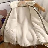 Dermearne Fashion Lamb Plush Jacket Women's Autumn Winter New Pocket Zipper Long Sleeve Loose Stand Collar Comfort Warm Jacket for Women