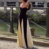 Women Fashion Patchwork Dress Summer Elegant Sleeveless A-Line Backless Chic Female Maxi Dresses Casual Vestidos New Lady Robe