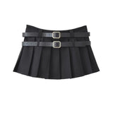 Y2K Mini Skirt Women Korean Fashion Pleated Skirt Summer Casual Vintage Preppy Style Solid Two Belts Short Skirts