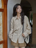Women Sweet Elegant Striped Shirt Simple Vintage Loose Korean Blouse Harajuku All Match Long Sleeve Retro Female Tops New