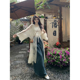 Lace Embroidery Midi Shirts Women Vintage Long Sleeve Bandage Blouses Summer Vacation Beach Korean Sunscreen Cardigan Tops