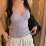 French Lace Deep V-neck Tank Tops Small Women Backless Outer Wear Inner Wear Short Base Shirt Top with Chest Pad