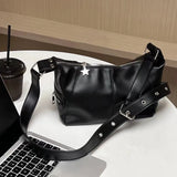 Y2K Korean Gothic Star Girl Black Hand Bag Harajuku Aesthetic Vintage Purse Crossbody Shoulder Handbag Messenger Tote Bags Women