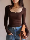 T-shirt Autumn Winter Low Neck Undercoat Women's Spring Autumn Top Long sleeve Slim fit inside and outside