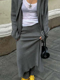 Knitted Grey Cardigan Women's Suits With Loose Pants Split Skirts Casual Long Sleeve Lapel Sweater Long Skirt Pant Sets Outfits