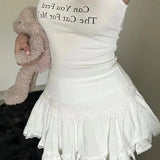 Coquette Mini Skirt Women Summer Y2k Lace Mesh Patchwork Sexy High Waist A-line Kawaii White Ruffle Skirt Fairycore