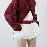Dermearne 1 Women Lantern Mini Skirts Summer Casual Fitting Elastic Waist Solid Color Short Puffball Skirt Sweet Style Skirts Girls