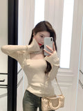 Autumn Korean Fashion Knitted Sweater Y2k Crop Tops Women Casual Long Sleeve Elegant Slim Pullovers Outwear Office Lady