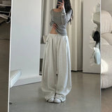 DERMEARNE Oversized Women Grey Sweatpants Y2k America Style Retro Baggy Pants Casual Sports Streetwear Hip Hop Trousers Joggers