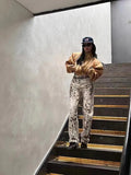 Dermearne American Leopard Baggy Jeans Women Y2K High Street Retro Washed Loose Fashion Street Casual Straight Wide Leg Denim Trousers