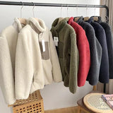 Dermearne Fashion Lamb Plush Jacket Women's Autumn Winter New Pocket Zipper Long Sleeve Loose Stand Collar Comfort Warm Jacket for Women