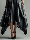 DERMEARNE 2025 New Women's PU Leather Skirt Fashion Office Ladies Layered Irregular Hem High Waist Slim Maxi Length Women's Skirts Female