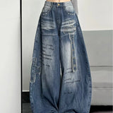 DERMEARNE American high street floor embroidered denim retro women's autumn new high waisted loose wide leg pants Y2K straight leg pants