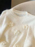 Sweet Preppy Style Luxury Jumper Women White Oversized 3D Flower Knitted Pullover Korean Fashion Sweater Mori Girl Autumn Winter