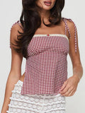 Y2k Plaid Crop Camisole Summer Kawaii Backless Bow Tie Straps Tank Tops For Women Sleeveless Casual T-Shirt Streetwear