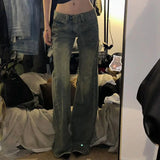 Vintage Baggy Y2k Jeans Woman America Retro Wide Leg Denim Pants Coquette Grunge Trashy 2000s Straight Trousers 2024