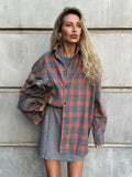 Bornladies Vintage Loose Plaid Women'S Shirt Fashion Lapel Long Sleeve Office Lady Shirts and Blouses Tops Female Clothing New