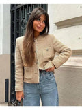 Chic Female Tweed Basic Jacket Coat Women Clothing Woolen Outerwear Long Sleeve Front Button Female Outerwear Chic Tops