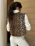 Fashion Leopard Print Faux Rabbit Fut Vests Women Autumn V-neck Sleeveless Jackets Y2K Streetwear Covered Button Waistcoat Tops