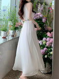 Summer Beach White Midi Dress Women Casual Sleeveless Slim Even Party Dress Office Lady Elegant Formal Dress Korean Chic