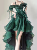 Dermearne Green Flower Wedding Dress Cos Lolita Dress Op Dress Lolita Heavy Industry Trail Puffy Princess Dress, Lolita Cosplay