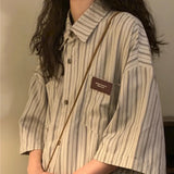 Dermearne Vintage Striped Women with Tie Blouses Harajuku Oversized Loose Preppy Tops Japanese Summer Fashion Long Sleeve Shirts New