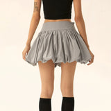Dermearne Balloon Skirts for Women Summer Vintage Aesthetic Loose High Waist A-line Mini Bubble Skirt Office Lady Elegant Female Clothing