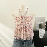 Women Chic Print Halter Camis Slim Basic Sexy Fashion Sleeveless Ruffle Backless Tops Women Top