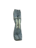 Women Y2k Cargo Flare Jeans Harajuku Baggy Denim Trousers Aesthetic Jean Pants Vintage Japanese 2000s Style Trashy Clothes 2024