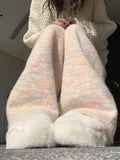 Velvet Rainbow Knitted Pants Women's Autumn Winter New High Waist Draping Pants Casual Straight Wide Leg Sweatpants Soft Plush