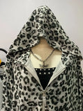 Grunge Leopard Print Zipper Hoodies Women American Retro Y2k Harajuku Streetwear Hip Hop Hooded Sweatshirt Autumn 2024