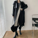 Fashion Autumn Retro Woman Long Wind Cheater Turn-down Collar Belt Mo To Jacket Clothes Button Women's Long Street Trench Coat