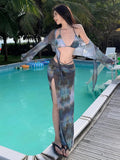 Dermearne New Bikini Women's Four-Piece Long Skirt Sexy Europe And The United States Slim Spa Resort Bathing Suit